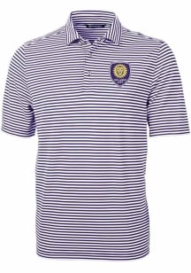 Cutter and Buck Orlando City SC Mens Purple Virtue Eco Pique Stripe Short Sleeve Polo
