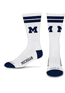 Michigan Wolverines White Stripes Mens Crew Socks