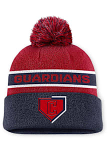 Nike Cleveland Guardians Navy Blue Primetime Wordmark Cuff Pom Beanie Mens Knit Hat