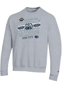 Mens Penn State Nittany Lions Grey Champion 2025 Wrestling National Champions Powerblend Crew Swea..