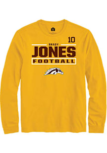 Brady Jones Western Michigan Broncos Gold Football NIL Stacked Box Long Sleeve Player T Shirt