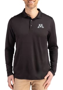 Mens Minnesota Golden Gophers Black Cutter and Buck Coastline Long Sleeve Polo Shirt