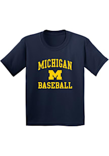 Michigan Wolverines Youth Navy Blue Arch Logo Baseball Short Sleeve T-Shirt