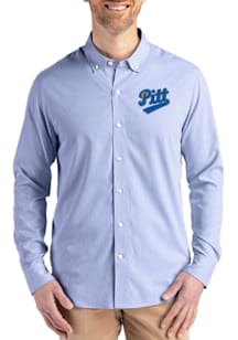 Mens Pitt Panthers Blue Cutter and Buck Vault Confidence Pinstripe Long Sleeve Dress Shirt
