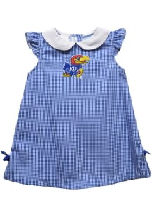 Vive La Fete Kansas Jayhawks Toddler Girls Blue Gingham Short Sleeve Dress