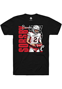 Brendan Sorsby Cincinnati Bearcats Black Football NIL Caricature Short Sleeve Player T Shirt