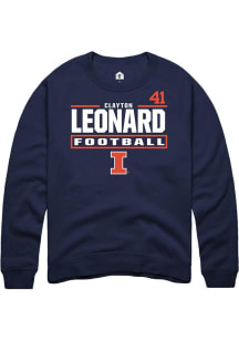Clayton Leonard Rally Mens Navy Blue Illinois Fighting Illini NIL Stacked Box Player Crew