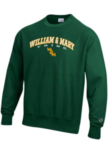 Champion William &amp; Mary Tribe Mens Green Reverse Weave Long Sleeve Crew Sweatshirt
