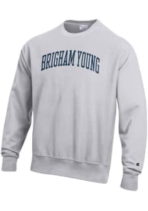 Champion BYU Cougars Mens Grey Reverse Weave Long Sleeve Crew Sweatshirt