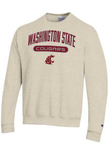 Champion Washington State Cougars Mens Oatmeal Powerblend Long Sleeve Crew Sweatshirt