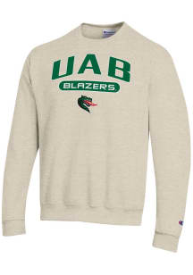 Champion UAB Blazers Mens Oatmeal Powerblend Long Sleeve Crew Sweatshirt