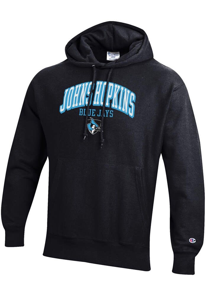 Champion Johns Hopkins Blue Jays Mens BLACK Reverse Weave Hoodie