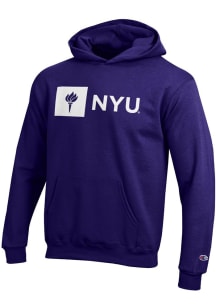 Champion NYU Violets Youth Purple Powerblend Long Sleeve Hoodie