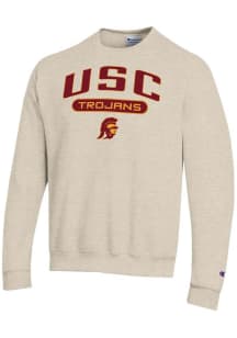 Champion USC Trojans Mens Oatmeal Powerblend Long Sleeve Crew Sweatshirt