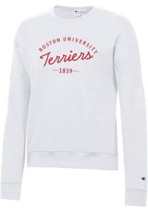 Champion Boston Terriers Womens White Powerblend Crew Sweatshirt