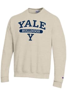 Champion Yale Bulldogs Mens Oatmeal Powerblend Long Sleeve Crew Sweatshirt