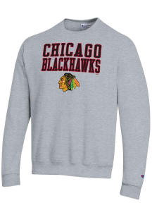 Champion Chicago Blackhawks Mens Grey Powerblend Long Sleeve Crew Sweatshirt