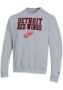 Champion Detroit Red Wings Mens Grey Powerblend Long Sleeve Crew Sweatshirt