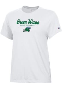 Champion Tulane Green Wave Womens White Core Short Sleeve T-Shirt