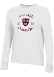 Champion Harvard Crimson Womens White Core LS Tee