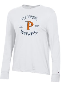 Champion Pepperdine Waves Womens White Core LS Tee