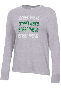 Champion Tulane Green Wave Womens Grey Core LS Tee