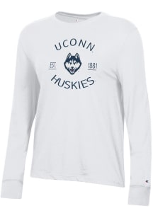 Champion UConn Huskies Womens White Core LS Tee