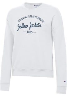 Champion GA Tech Yellow Jackets Womens White Powerblend Crew Sweatshirt