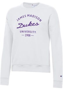 Champion James Madison Dukes Womens White Powerblend Crew Sweatshirt