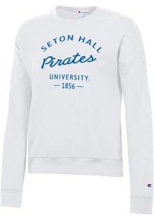 Champion Seton Hall Pirates Womens White Powerblend Crew Sweatshirt