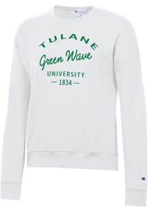 Champion Tulane Green Wave Womens White Powerblend Crew Sweatshirt