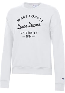 Champion Wake Forest Demon Deacons Womens White Powerblend Crew Sweatshirt