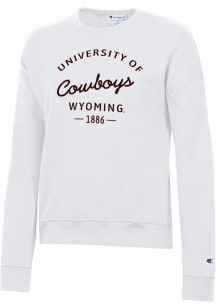 Champion Wyoming Cowboys Womens White Powerblend Crew Sweatshirt