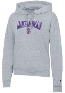 Champion James Madison Dukes Womens Grey Powerblend Hooded Sweatshirt