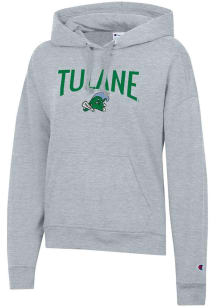 Champion Tulane Green Wave Womens Grey Powerblend Hooded Sweatshirt