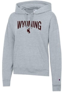 Champion Wyoming Cowboys Womens Grey Powerblend Hooded Sweatshirt