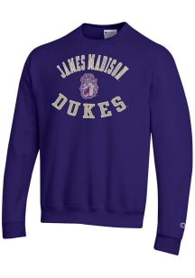 Champion James Madison Dukes Mens Purple Powerblend Long Sleeve Crew Sweatshirt