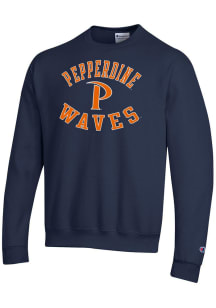 Champion Pepperdine Waves Mens Blue Powerblend Long Sleeve Crew Sweatshirt