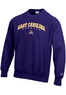 Champion East Carolina Pirates Mens Purple Reverse Weave Long Sleeve Crew Sweatshirt