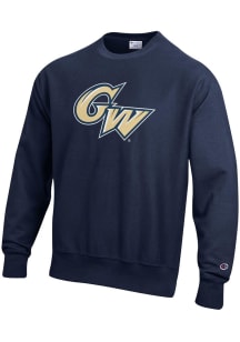 Champion George Washington Revolutionaries Mens Blue Reverse Weave Long Sleeve Crew Sweatshirt
