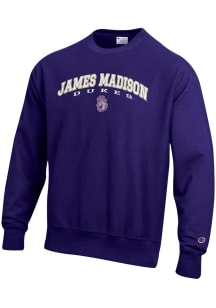Champion James Madison Dukes Mens Purple Reverse Weave Long Sleeve Crew Sweatshirt
