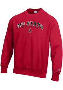 Champion NC State Wolfpack Mens Red Reverse Weave Long Sleeve Crew Sweatshirt