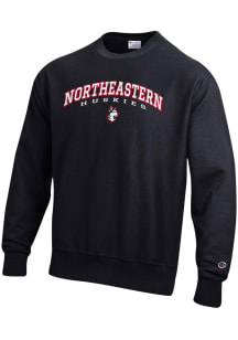 Champion Northeastern Huskies Mens Black Reverse Weave Long Sleeve Crew Sweatshirt