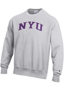 Champion NYU Violets Mens Grey Reverse Weave Long Sleeve Crew Sweatshirt