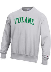 Champion Tulane Green Wave Mens Grey Reverse Weave Long Sleeve Crew Sweatshirt