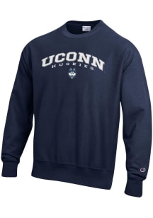 Champion UConn Huskies Mens Blue Reverse Weave Long Sleeve Crew Sweatshirt