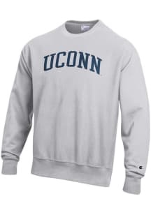 Champion UConn Huskies Mens Grey Reverse Weave Long Sleeve Crew Sweatshirt