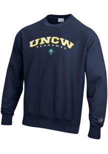 Champion UNCW Seahawks Mens Blue Reverse Weave Long Sleeve Crew Sweatshirt