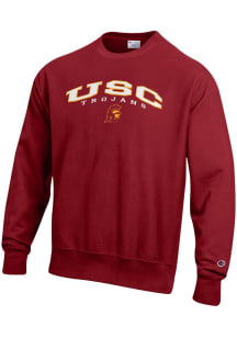 Champion USC Trojans Mens Red Reverse Weave Long Sleeve Crew Sweatshirt