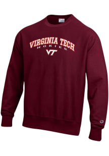 Champion Virginia Tech Hokies Mens Red Reverse Weave Long Sleeve Crew Sweatshirt